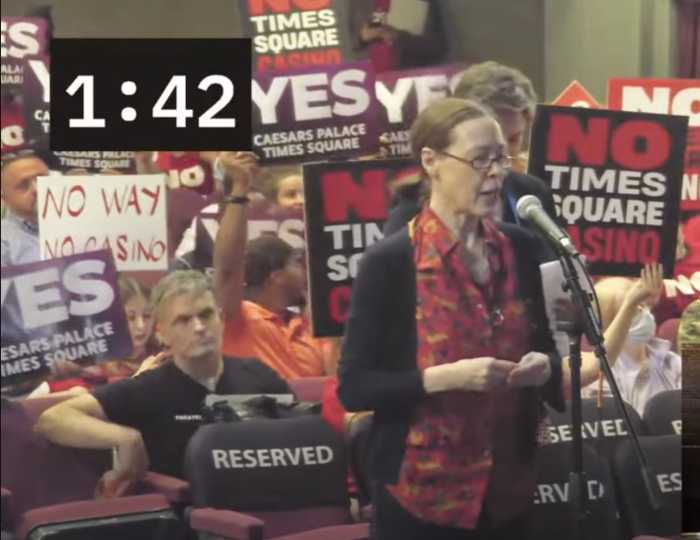 Jay-Z–backed Times Square casino faces Broadway’s refusal to share the spotlight at final public hearing 4 Tony-nominated actress Veanne Cox testifies at the Community Advisory Committee hearing on Sept. 11.