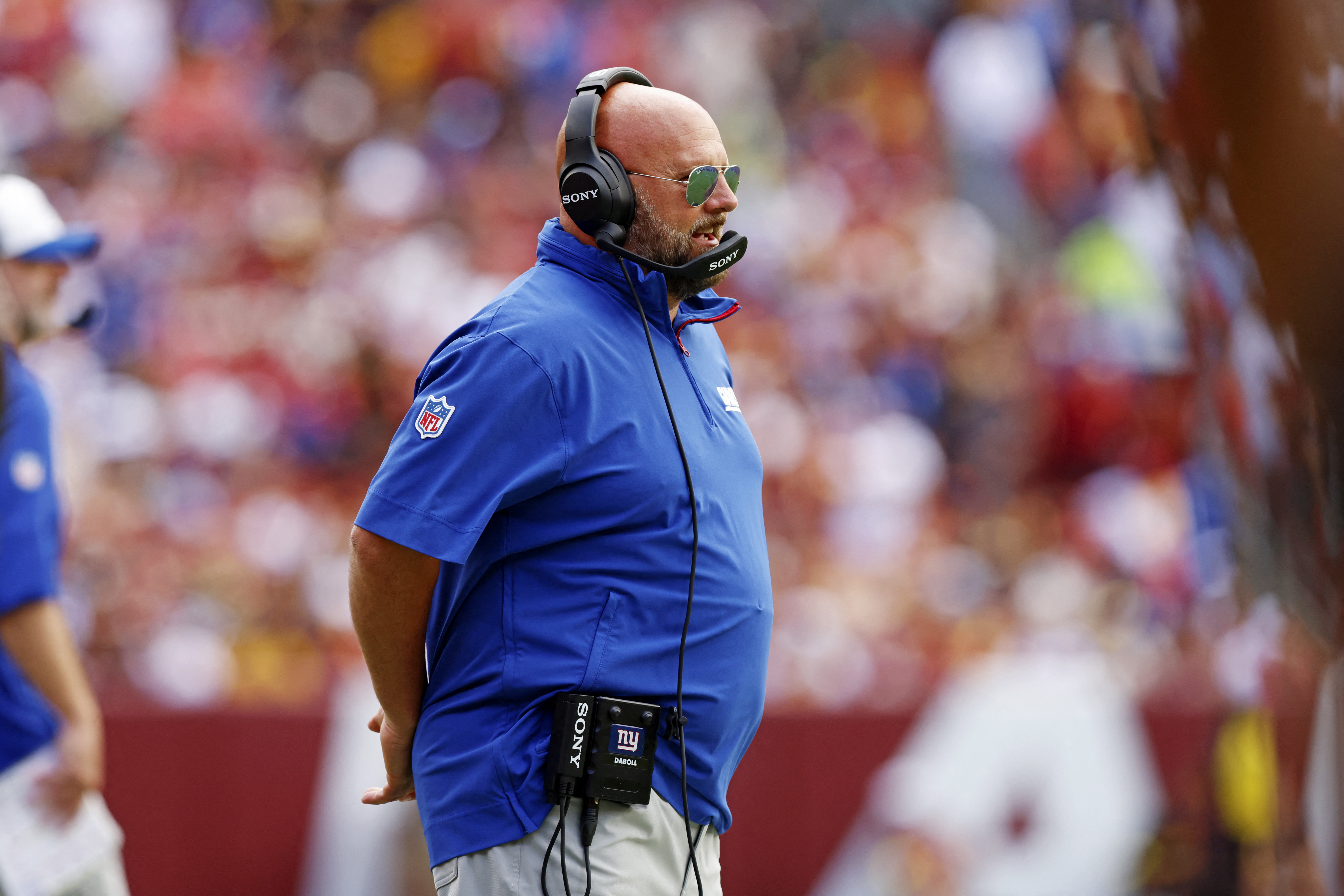 Giants energy 'not right' as Malik Nabers, Brian Daboll get into it in Week 1 loss to Commanders 2 Brian Daboll: Giants head coach in blue shirt stands with hands behind back inside football stadium