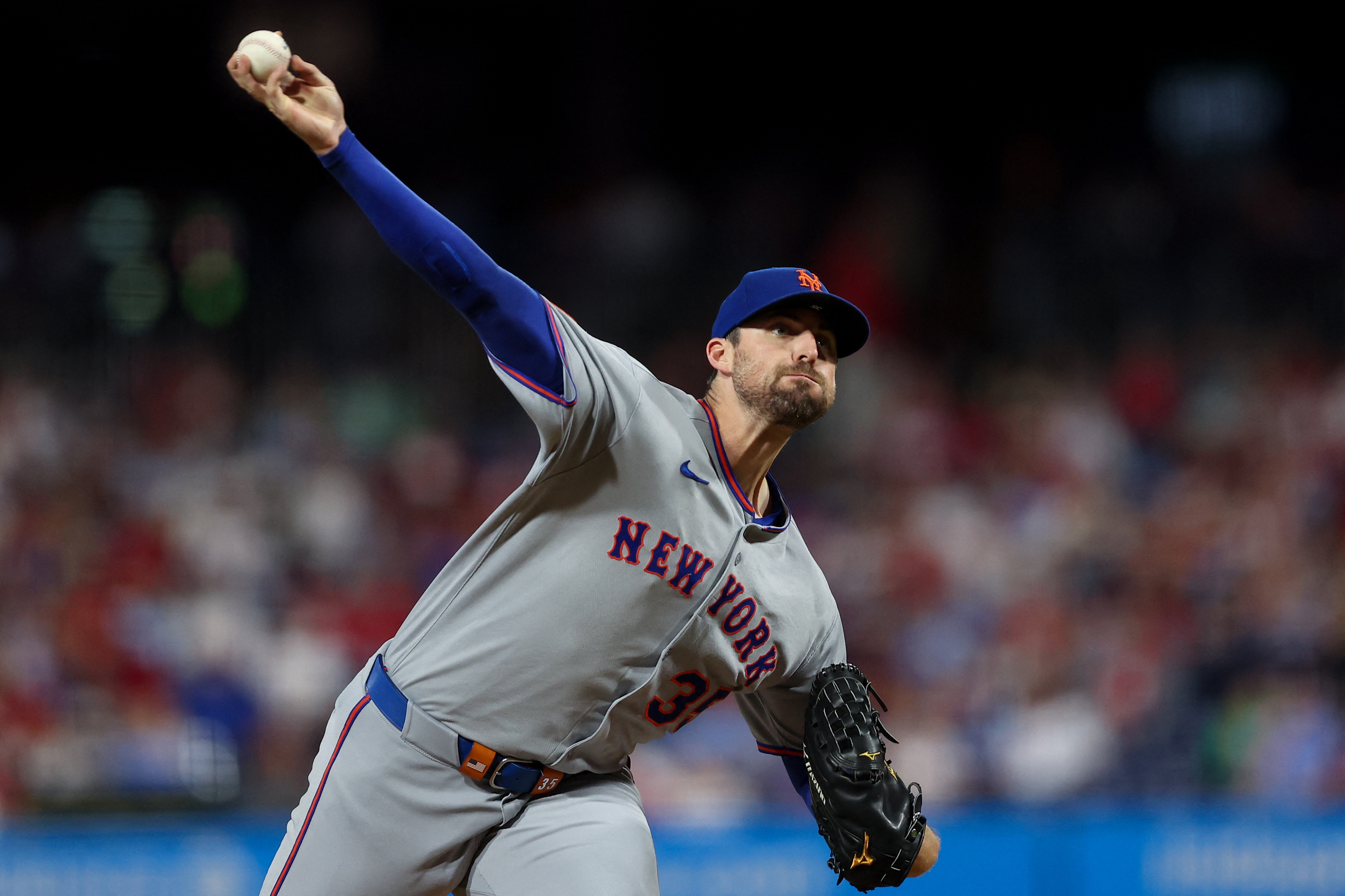 Kodai Senga, Clay Holmes to Mets' bullpen? Nothing is 'off the table' says David Stearns 4 Clay Holmes Mets Phillies: Man in grey baseball uniform delivers pitch