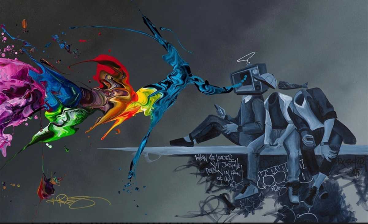 In Kre8’s world, graffiti grows wings and glows neon in his modern surrealism 3 Follow the Leader by Kre8