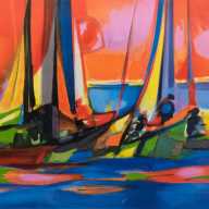 Marcel Mouly: Color breathes and structure sings in Soho exhibit 11 Four Yachtsmen by Marcel Mouly
