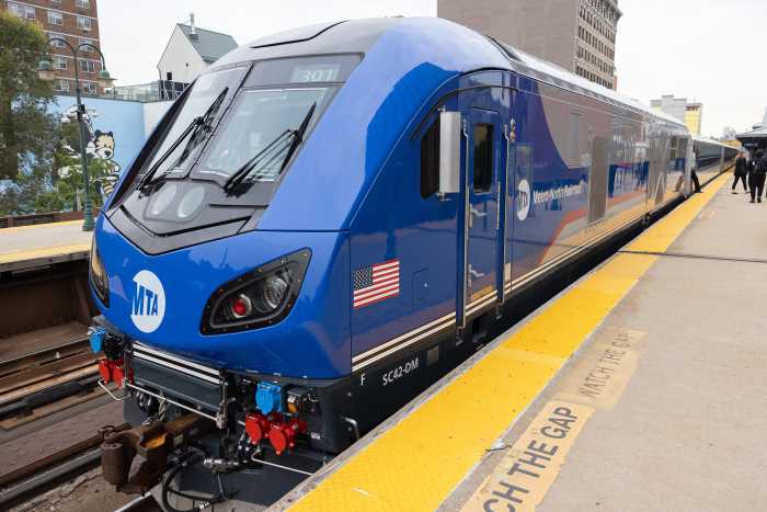 a blue MTA train