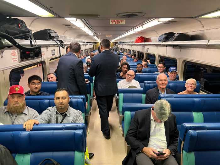 Climate Week: MTA celebrates launch of new, modern rolling engines for Metro-North 2 passengers inside a train
