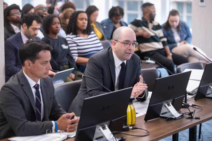 NYPD commissioner speaking about in-custody deaths into microphone at city council hearing