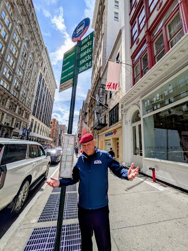 NYC Mayor's Race: Curtis Sliwa swaps the subway for a Sunday express bus ride on Staten Island 2 man wearing a blue jacket standing at an express bus stop