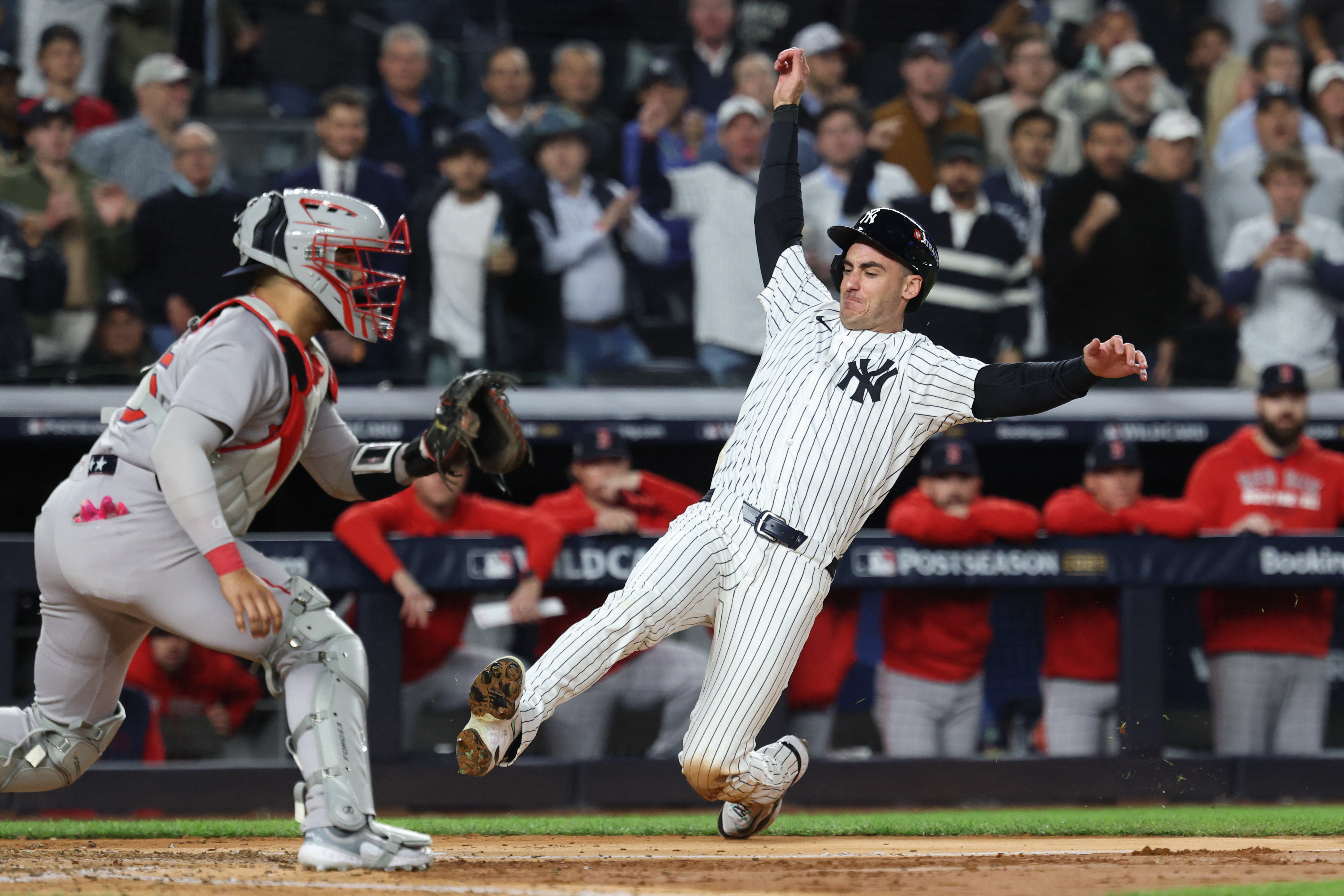 Schlittler dominates, Yankees eliminate Red Sox in Game 3 to clinch ALDS berth 2 Cody Bellinger scores opening run Game 3 AL Wild Card Series Yankees Red Sox