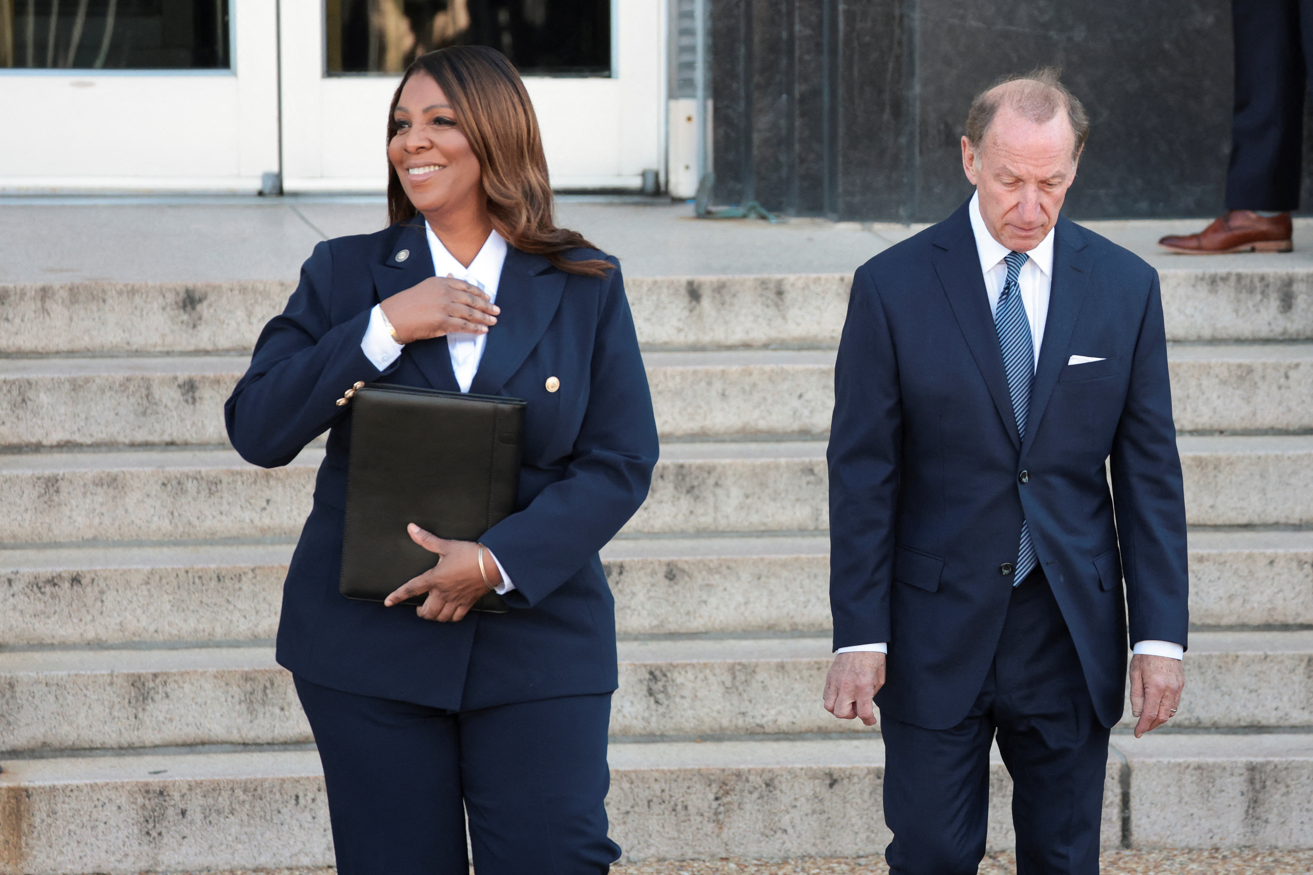 NY Attorney General James seeks dismissal of federal charges, says prosecutor unlawfully appointed 2 New York Attorney General Letitia James is accompanied by lawyer Abbe Lowell, as she departs U.S. District Court for the Eastern District of Virginia after she pleaded not guilty to charges that she defrauded her mortgage lender, in Norfolk, Virginia, U.S., October 24, 2025.