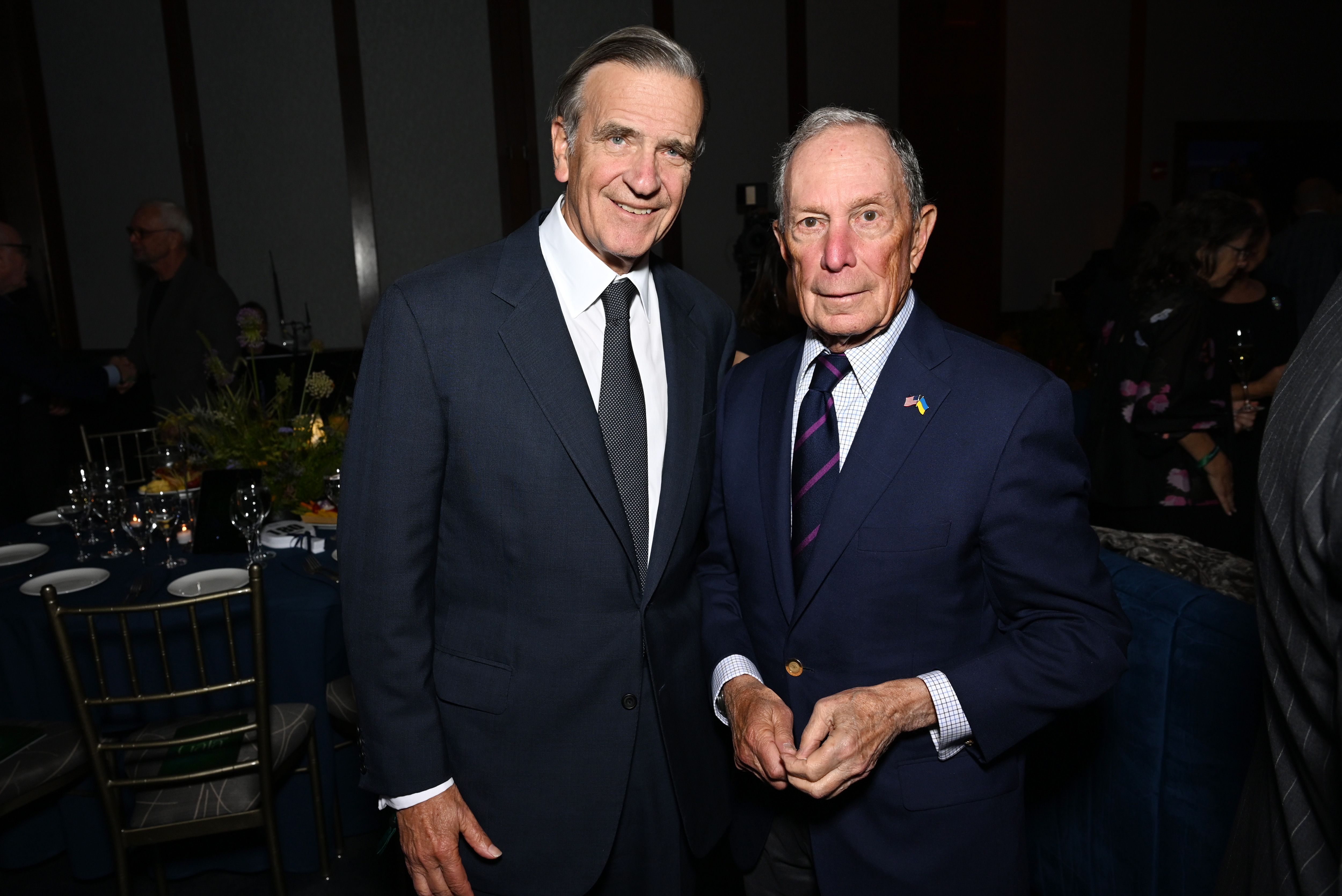 Robert K. Steel and Michael R. Bloomberg attends the Hudson River Park Friends 2025 Gala at Hudson River Park's Pier 62 on October 09, 2025 in New York City.
