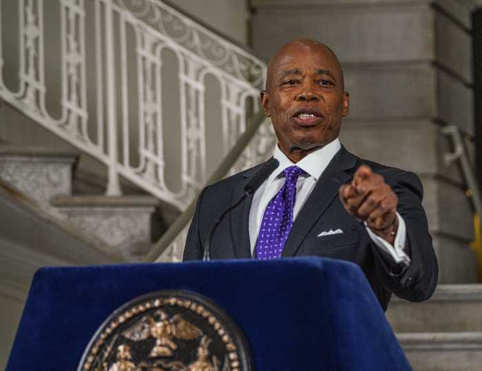 Adams speaks to reports at City Hall on Thursday, Oct. 16. Photo: Dean Moses/amNewYork.