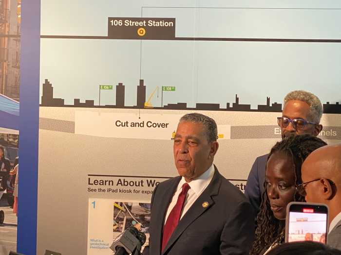 Harlem rep Espaillat speaking about Second Avenue Subway funding freeze by Trump