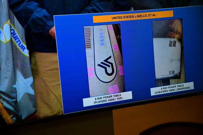 The Feds alleged that at times, the
defendants utilized cheating technologies such as electronic poker chip trays that could
secretly read cards placed on the poker table