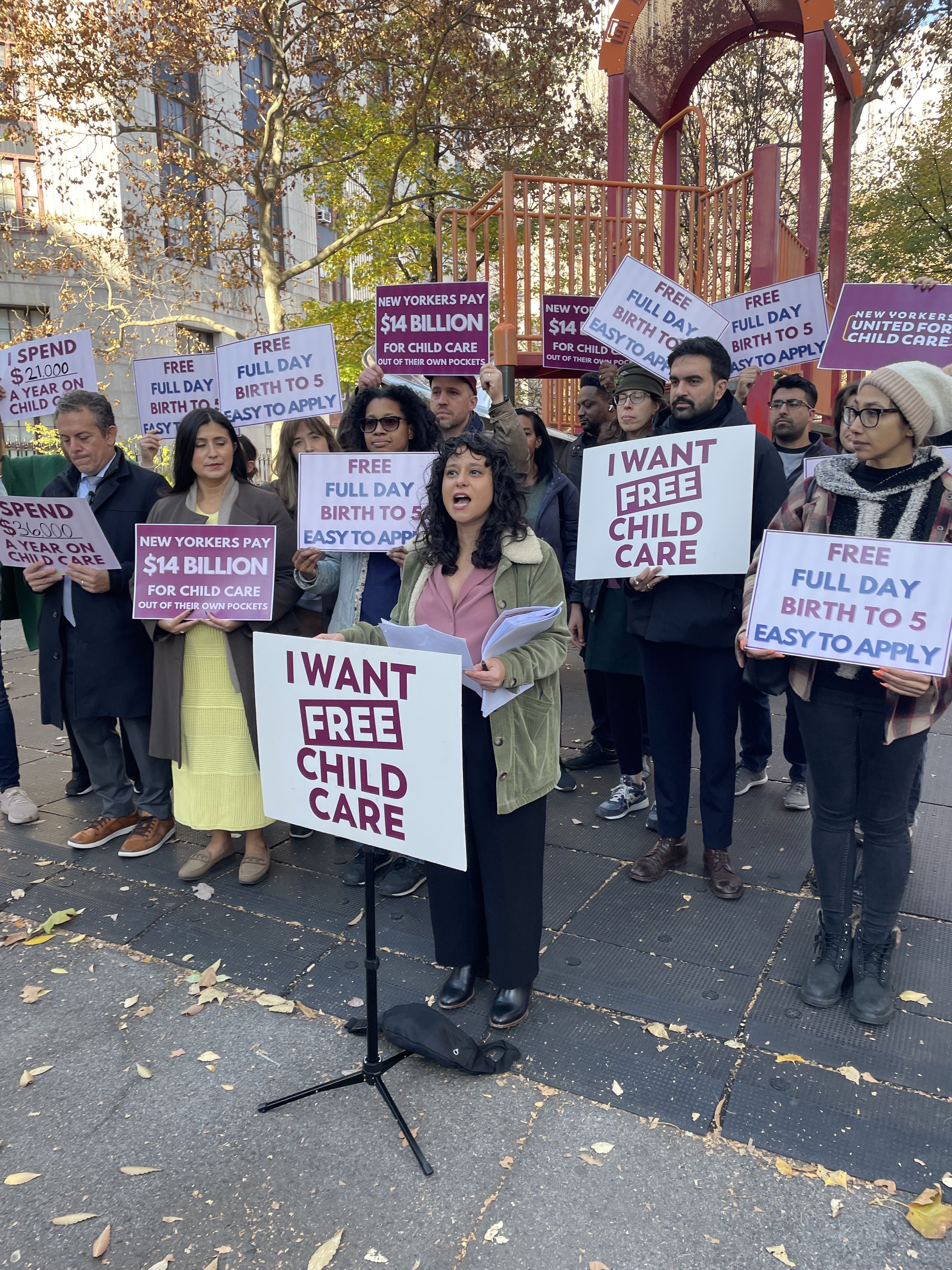 Rebecca Bailin, NYUC’s Executive Director, speaks at a press conference.