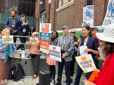 Andrew Berman with Sommer Omar at the rally to save the Dapolito Rec Center