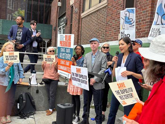Andrew Berman with Sommer Omar at the rally to save the Dapolito Rec Center