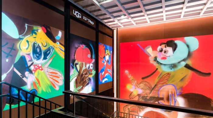 Ferg’s artwork hangs inside the UGG Feel House in the Meatpacking District. The design also appears on limited-edition tote bags available at the pop-up.