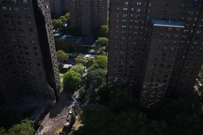 Brick strewn at Bronx building collapse site