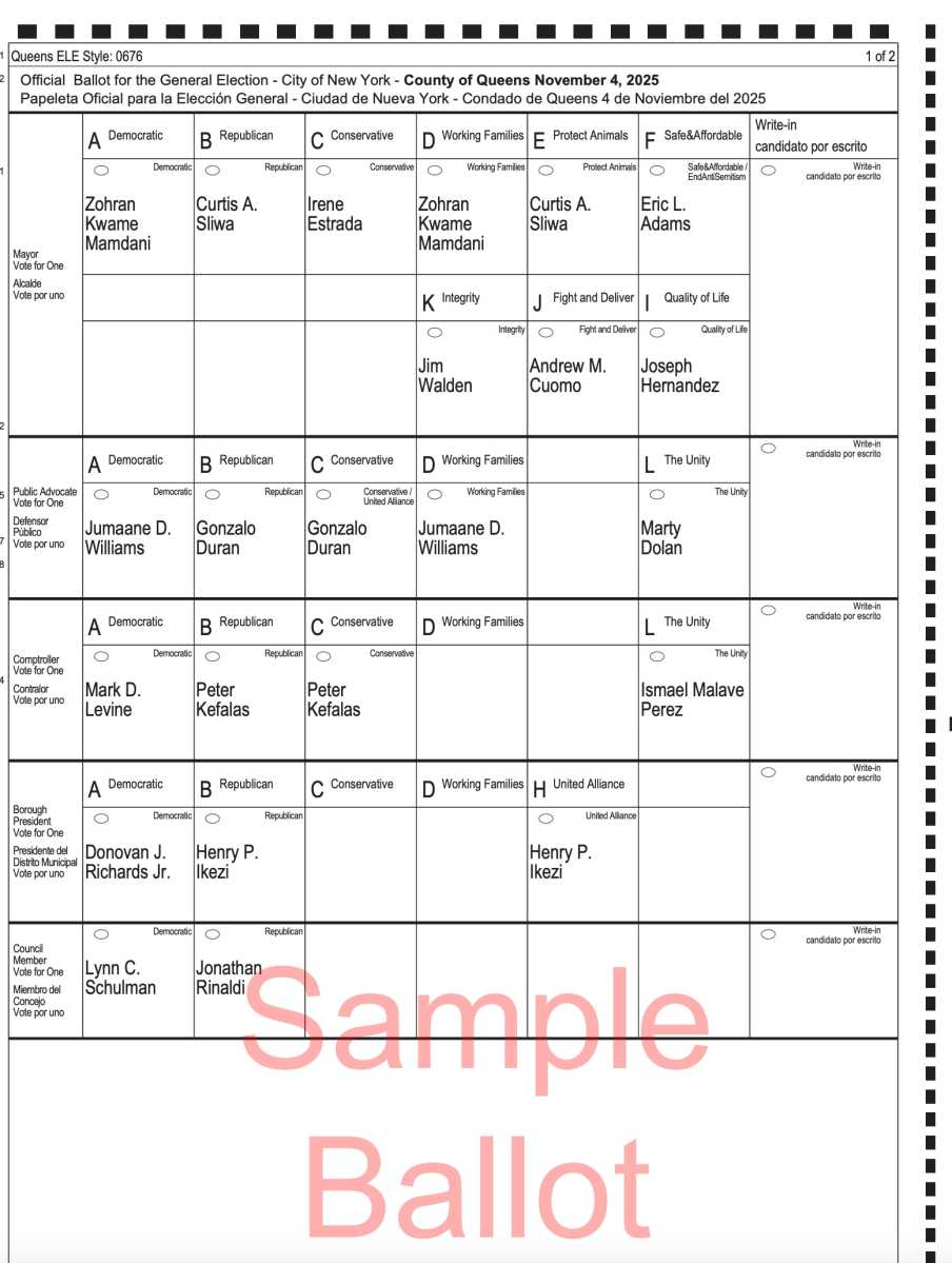 Meet the next NYC mayor: amNY talks with Zohran Mamdani, Andrew Cuomo and Curtis Sliwa ahead of the 2025 election 2 Sample ballot in NYC mayor's race