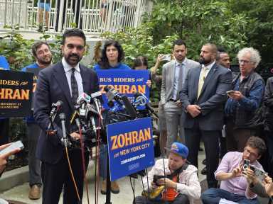 NYC mayoral candidate Zohran Mamdani speaking about slow bus service