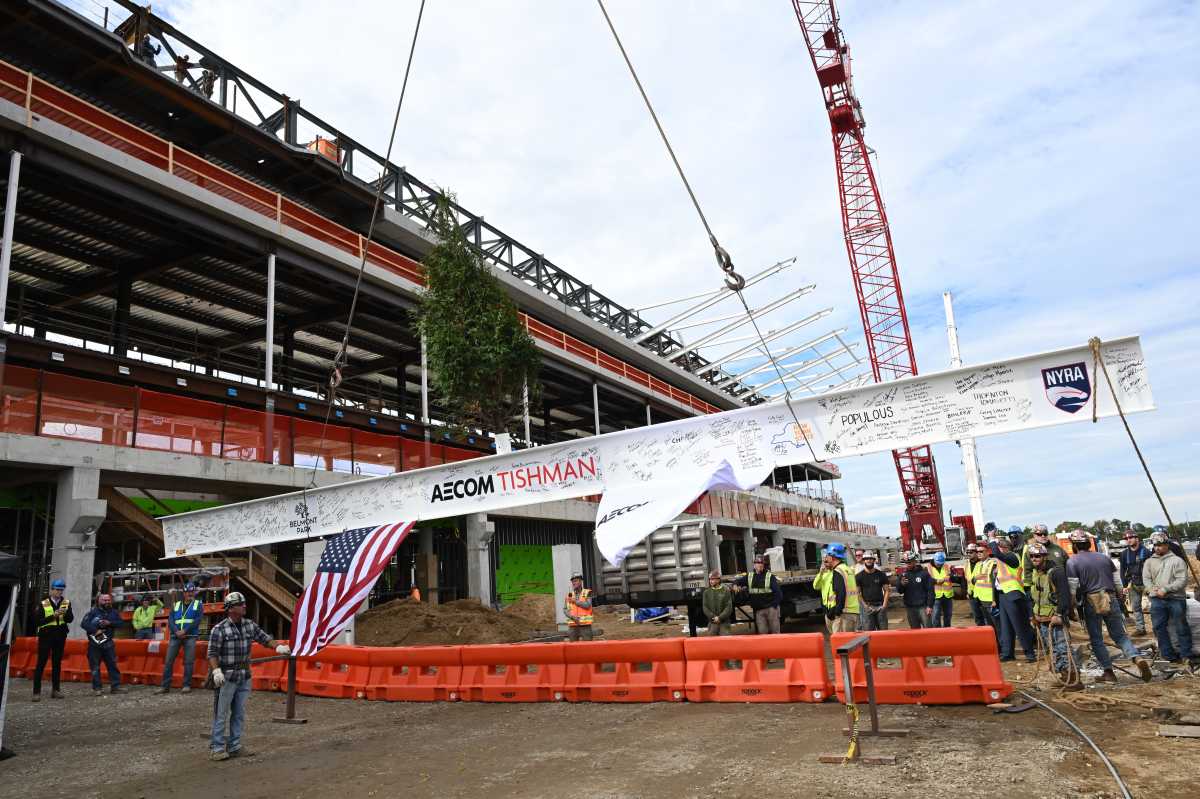 Topping out of new Belmont Park grandstand latest milestone in horse racing's biggest rebuild | amNewYork