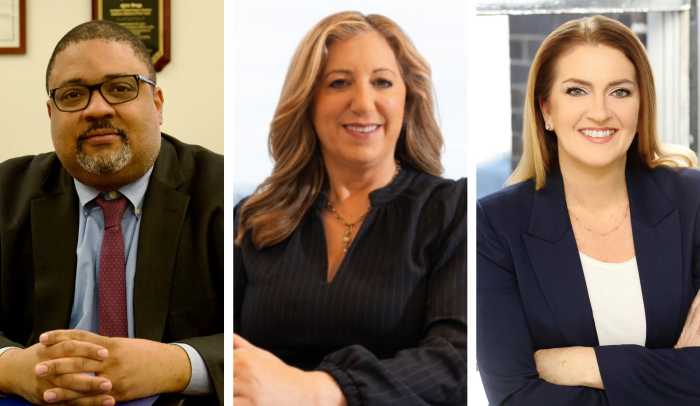 candidates for Manhattan DA in the 2025 election: Alvin Bragg, Diana Florence and Maud Maron