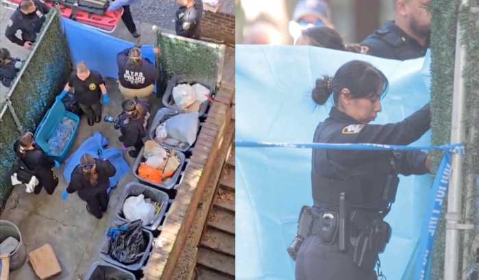 cops work at scene where decomposing body rotting corpse was found in Brooklyn