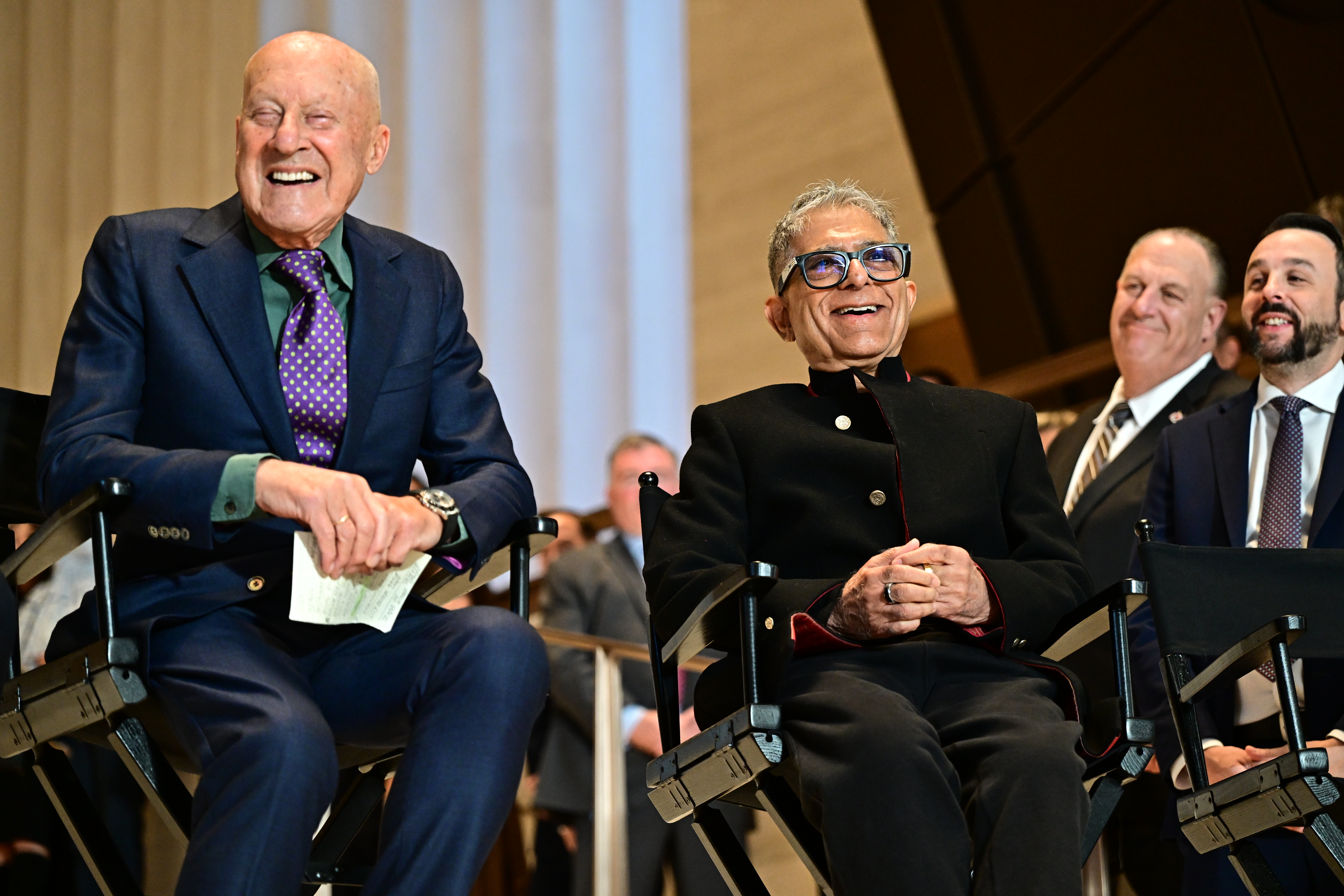 from left Lord Norman Foster, Founder and Executive Chairman of Foster and Partner, With Deepak Chopra, Wellness Expert