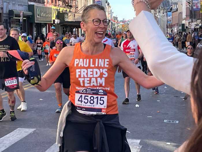 Pauline Larkin running in the TCS New York City Marathon.