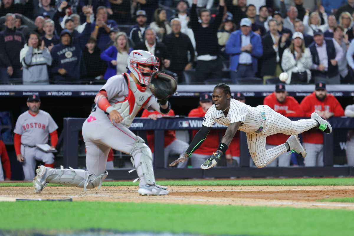 Jazz Chisholm slides in for go-ahead run Yankees Red Sox AL Wild Card Game 2