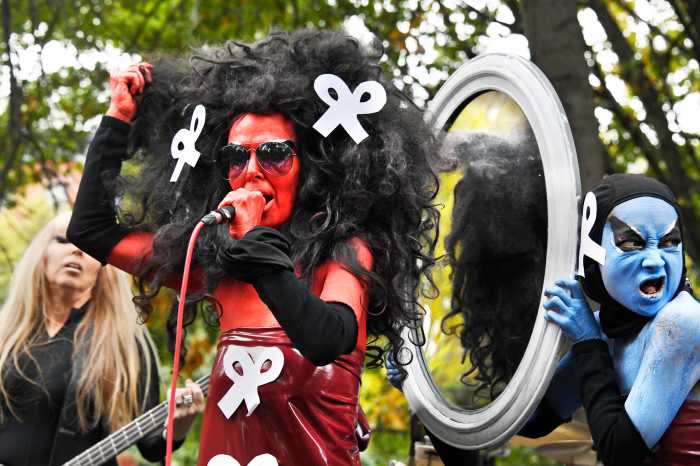 Kembra Phahler of The Voluptuous Horror of Karen Black singing at Tompkins Square Park