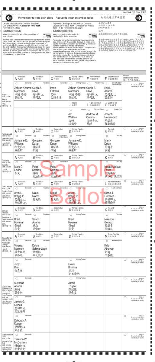 amNY 2025 ELECTION PRIMER: What you need to know about the NYC Mayor's Race and more 7 manhattan ballot 1 page 0001