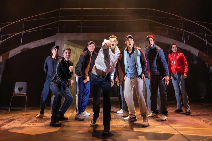 0199 - Will Harrison as Jacob, center, with (l-r) Lucy Taylor, Piter Marek, Jacob Orr, Cody Kostro, Kim Fischer, Camila Canó-Flaviá in Manhattan Theatre Club’s production of Punch by James Graham, directed by Adam Penford. ©Matthew M