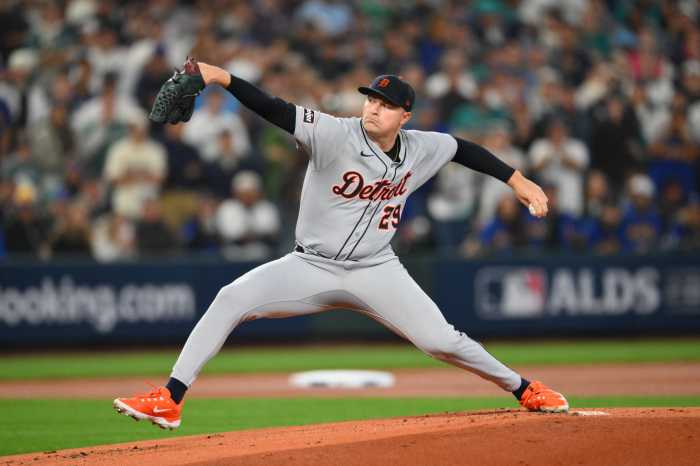 Tarik Skubal Mets trade rumors: Man in grey uniform delivers baseball to home plate