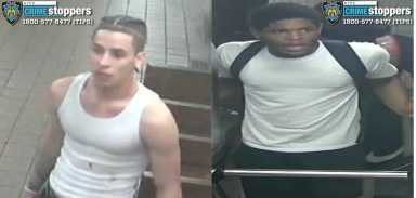 man wearing a white tank top and a man wearing a white t-shirt