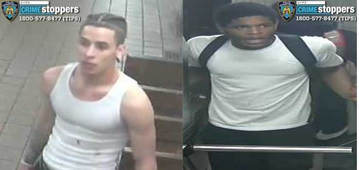 man wearing a white tank top and a man wearing a white t-shirt