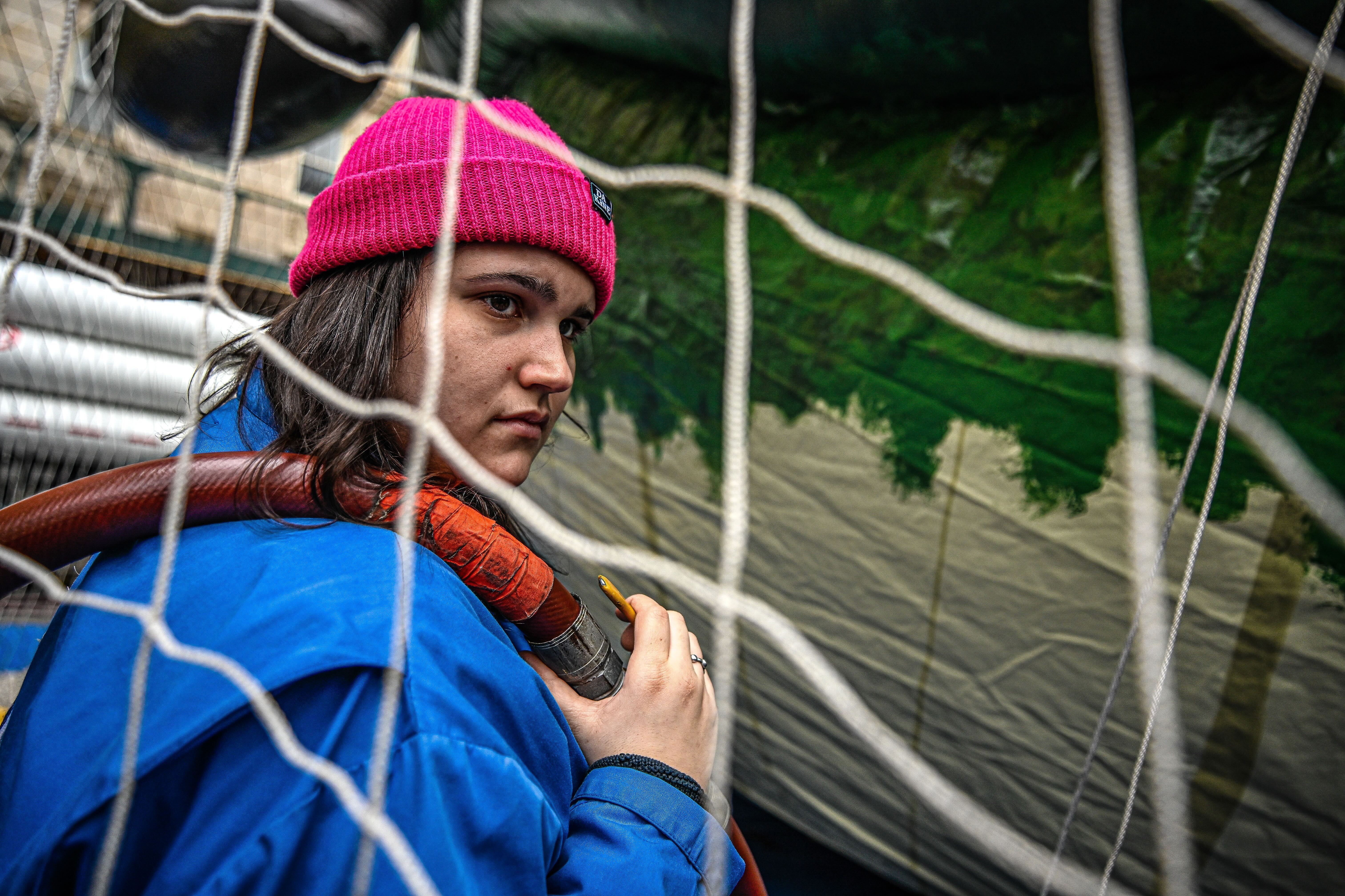 A worker inflates the Macy's Thanksgiving Day Parade balloons.