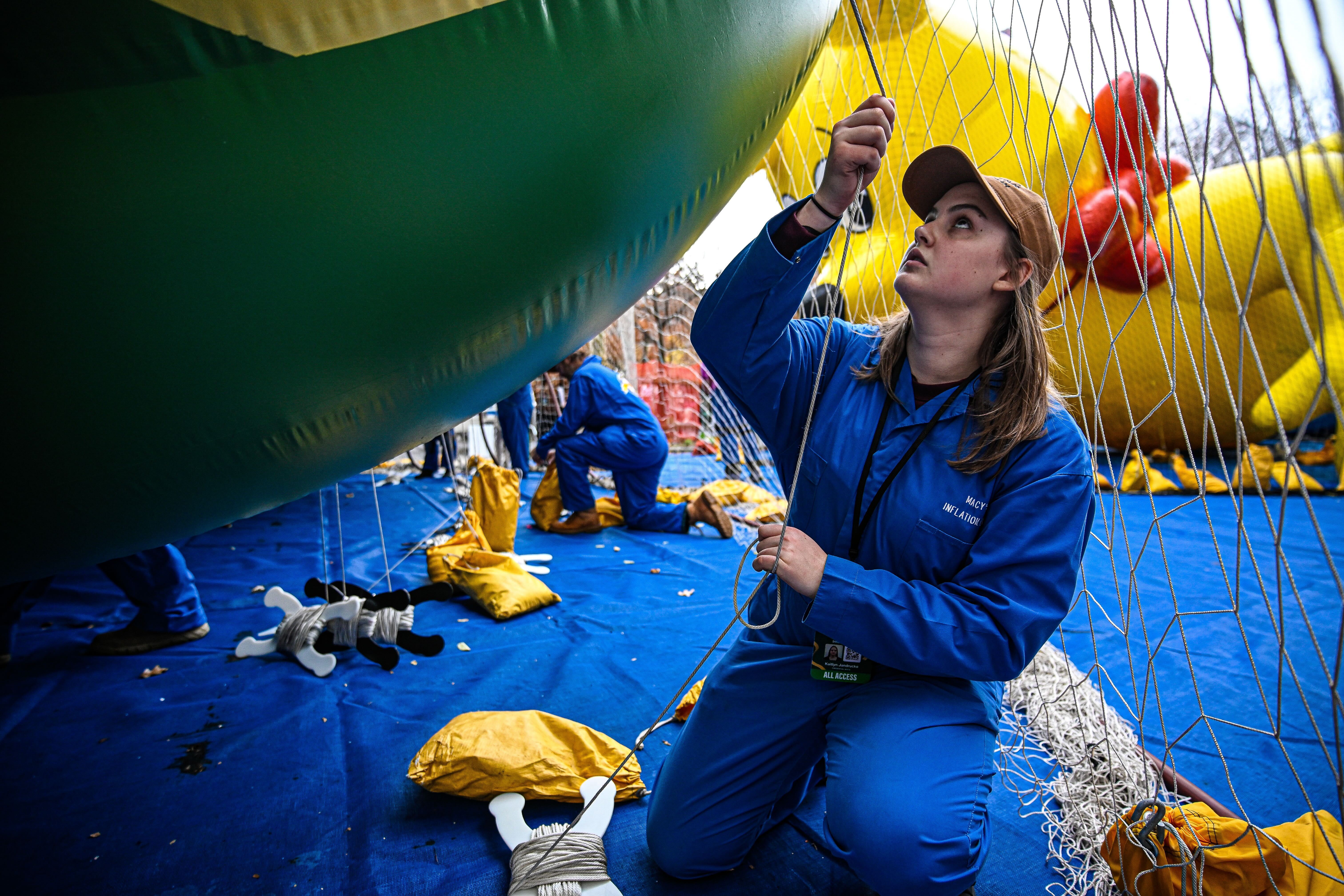 A worker inflates the Macy's Thanksgiving Day Parade balloons.