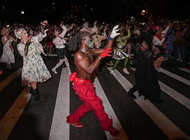 dancing thriller at Village Halloween Parade