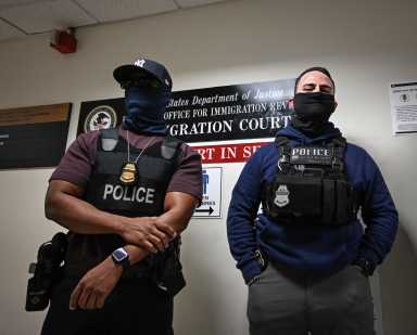 ICE agents in Hallway of Federal Plaza in Manhattan
