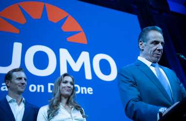 Former Gov.and independent candidate for New York City mayor, Andrew Cuomo reacts at his election night rally after losing to Democratic candidate Zohran Mamdani, at the Ziegfeld Ballroom in Manhattan on Nov. 4, 2025.