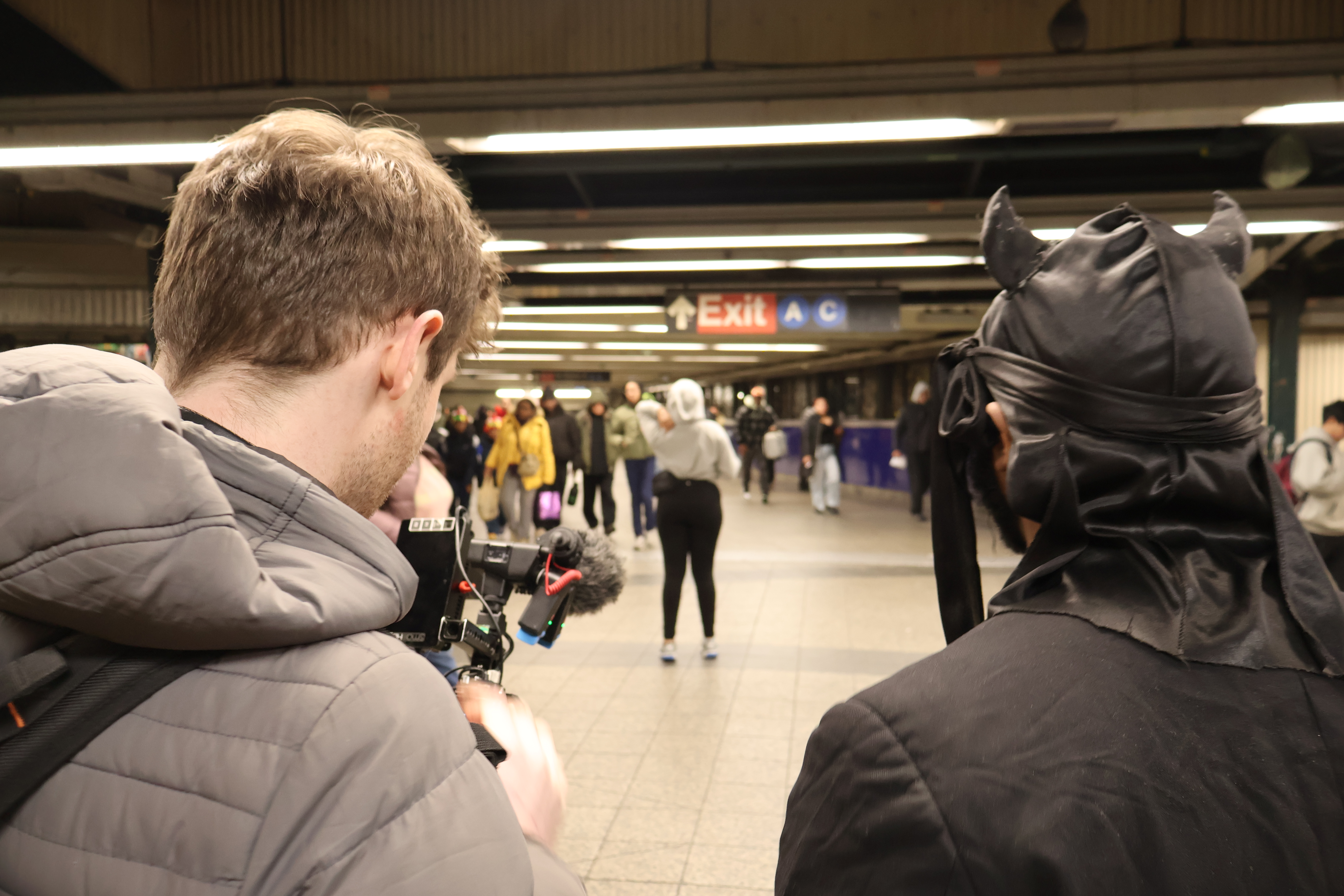Morris Cordewel (Right) and Drew Rosenthal (Left) prepare to shoot content at Broadway Junction station.
