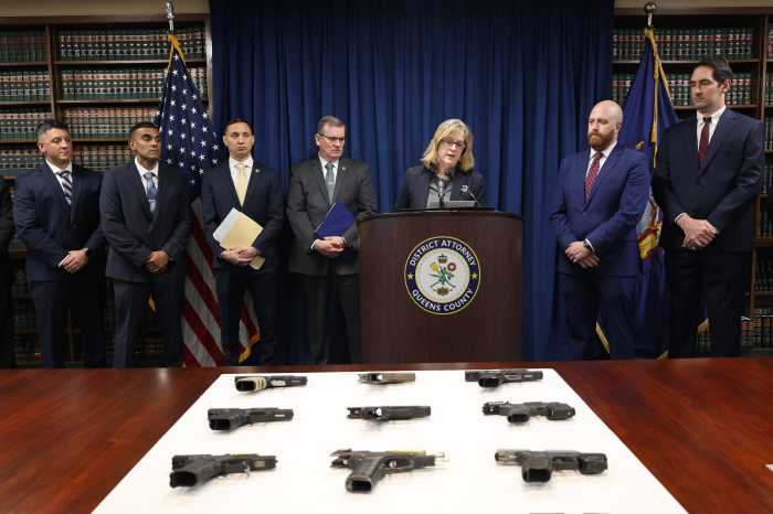 Queens District Attorney Melinda Katz announces the indictment of 32 alleged Bad-Co Ballout gang members during a press conference at her office in Kew Gardens 