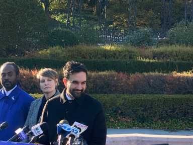 Mayor-elect Zohran Mamdani speaks at Central Park’s Conservatory Garden Monday, announcing the appointment of 402 New Yorkers to 17 transition committees