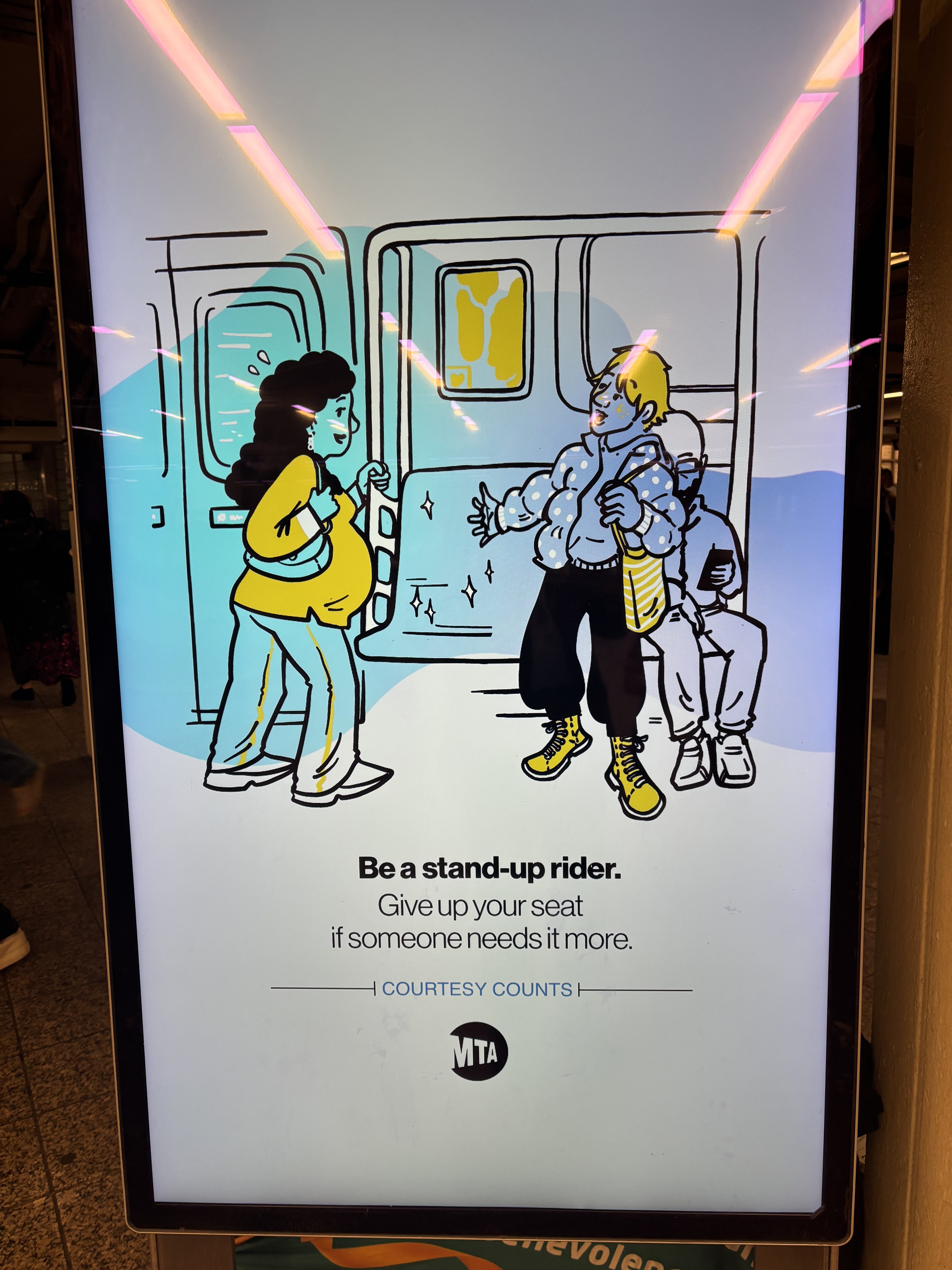 The MTA's Courtesy Counts campaign features situations in which you can be a more thoughtful rider on the subway.