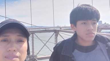 Joel Camas, 16, with his mother in NYC before his detention by ICE in October.