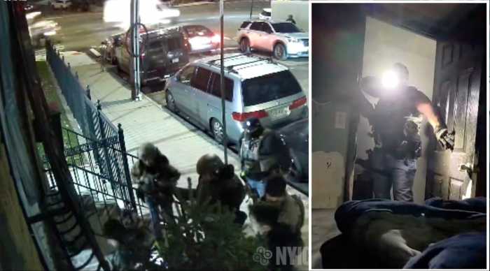 Armed ICE agents terrorized Queens family while raiding home in search of person who does not live there, nonprofit says 1 Still from video shared by the New York Immigration Coalition shows ICE agents attempting to enter a basement apartment in Elmhurst, Queens, on Nov. 13. In the footage, one agent shines a flashlight at a mother as she pleads that her baby is in bed with her.