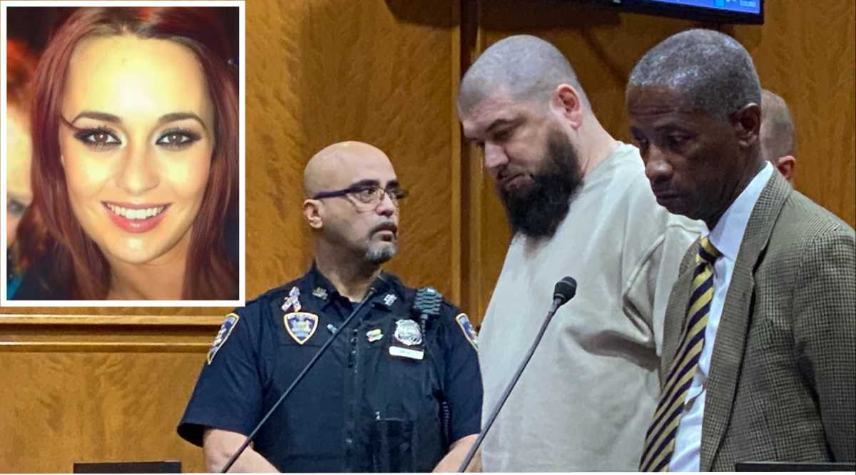 Marcin Pieciak, 37, stands in Queens Supreme Court Friday as he is sentenced to 24 years in prison for fatally stabbing his former girlfriend, Sarah McNally, inside a Maspeth pub last year.