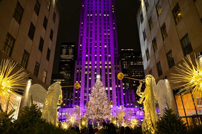 The Rockefeller Center Christmas Tree stands lit during the Rockefeller Center Christmas Tree lighting ceremony on Wednesday, Dec. 4, 2024 in New York.