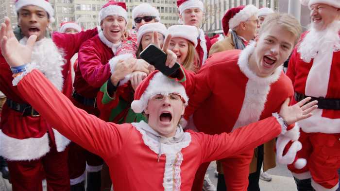 A glimpse into the modern SantaCon in New York City as seen in "SANTACON."