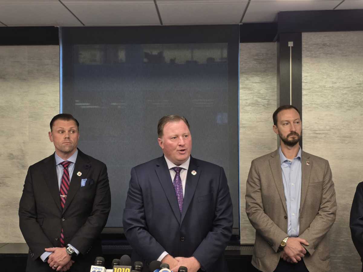FDNY-Uniformed Firefighters Association President Andrew Ansbro speaks to the media following the discovery of 68 boxes of documents related to 9/11-related toxins at a DEP facility last week. Photo by Shane O'Brien.