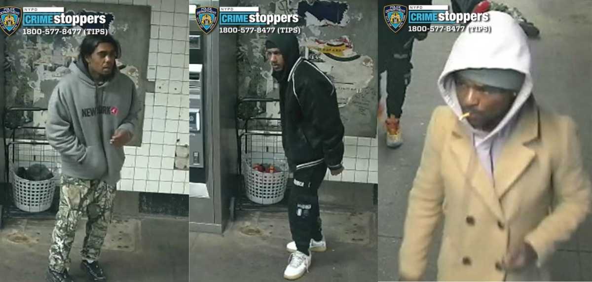 photos of three men, one wearing sweatshirt, one wearing black jacket and one wearing beige coat in bronx subway stabbing